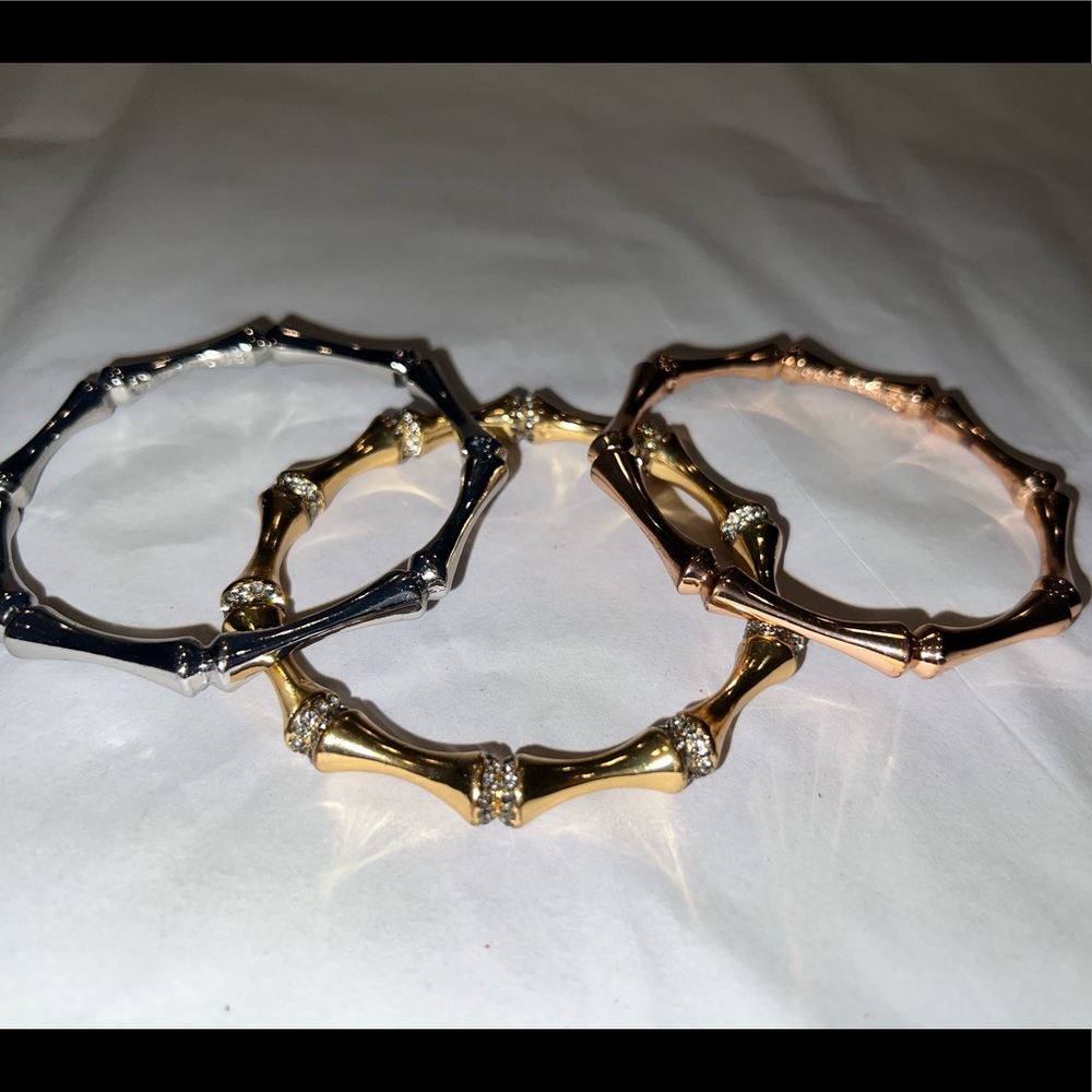 C Wonder Metal Bamboo Bangle Bracelets - gold w/rhinestones, rose gold, silver - Picture 3 of 5